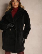 j.style Palton de blană Negru cu două rânduri de nasturi lung Tip Teddy Malwika