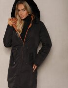 j.style Palton Negru Lung Reversibil cu Glugă Astrae