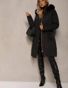 j.style Palton Negru Lung Reversibil cu Glugă Astrae