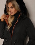 j.style Palton Negru Lung Reversibil cu Glugă Astrae