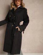 j.style Palton Negru tip Trenci cu două rânduri de nasturi cu Epoleți și Curea în Talie Malwizia