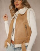 j.style Vestă bej în stil Rock cu blană artificială tip miel și cataramă Tiofira