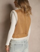 j.style Vestă bej în stil Rock cu blană artificială tip miel și cataramă Tiofira