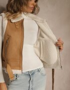 j.style Vestă bej în stil Rock cu blană artificială tip miel și cataramă Tiofira