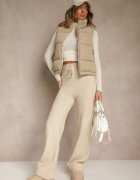 j.style Vestă Bej închis Decorată cu Matlasare și Căptușeală Imprimată cu Meandru Olerea