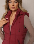 j.style Vestă Bordo decorată cu matlasare și cu glugă detașabilă Atoria