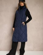 j.style Vestă Lungă Bleumarin cu Cusături Matlasate cu Guler Înalt și Buzunare Avalithe