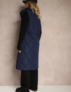 j.style Vestă Lungă Bleumarin cu Cusături Matlasate cu Guler Înalt și Buzunare Avalithe