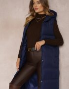 j.style Vestă lungă bleumarin cu glugă matlasată Mellyn