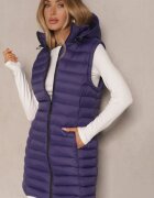 j.style Vestă Lungă Mov închis cu Glugă și Cusături decorative Vitiena