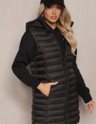 j.style Vestă Lungă Neagră cu glugă și matlasare decorativă Vitiena