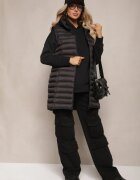 j.style Vestă Lungă Neagră cu glugă și matlasare decorativă Vitiena