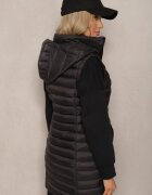 j.style Vestă Lungă Neagră cu glugă și matlasare decorativă Vitiena