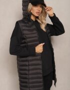 j.style Vestă Lungă Neagră cu glugă și matlasare decorativă Vitiena