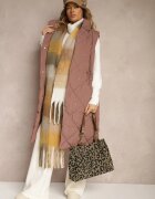 j.style Vestă Maro închisă Lungă cu Cusături Matlasate cu Guler Înalt și Buzunare Avalithe