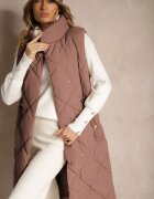 j.style Vestă Maro închisă Lungă cu Cusături Matlasate cu Guler Înalt și Buzunare Avalithe