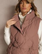 j.style Vestă Maro închisă Lungă cu Cusături Matlasate cu Guler Înalt și Buzunare Avalithe