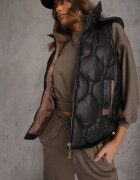 j.style Vestă neagră cu glugă detașabilă matlasare decorativă și șnururi cu opritori Liolena