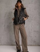 j.style Vestă neagră cu glugă detașabilă matlasare decorativă și șnururi cu opritori Liolena