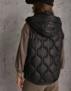 j.style Vestă neagră cu glugă detașabilă matlasare decorativă și șnururi cu opritori Liolena