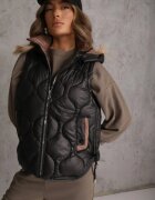j.style Vestă neagră cu glugă detașabilă matlasare decorativă și șnururi cu opritori Liolena
