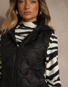 j.style Vestă Neagră cu Glugă Detașabilă și Model Matlasat Tiozarе