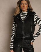 j.style Vestă Neagră în Stil Rock cu Blăniță tip Miel și Cataramă Tiofira