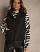 j.style Vestă Neagră Matlasată Casual cu Glugă Olanissa