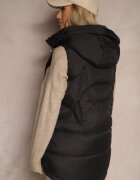 j.style Vestă Neagră Matlasată cu Glugă și Fermoar Decorativ Tomtalisa