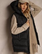 j.style Vestă Neagră Matlasată cu Glugă și Fermoar Decorativ Tomtalisa
