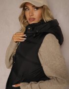 j.style Vestă Neagră Matlasată cu Glugă și Fermoar Decorativ Tomtalisa