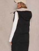 j.style Vestă Neagră Reversibilă cu Blană de Miel și Cusături Matlasate cu Glugă Lertitana