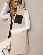 j.style Vestă Neagră Reversibilă cu Blană de Miel și Cusături Matlasate cu Glugă Lertitana
