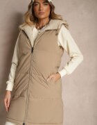 j.style Vestă Reversibilă Bej închis cu blană tip miel și cusături matlasate cu glugă Lertitana