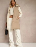 j.style Vestă Reversibilă Bej închis cu blană tip miel și cusături matlasate cu glugă Lertitana