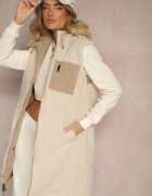 j.style Vestă Reversibilă Bej închis cu blană tip miel și cusături matlasate cu glugă Lertitana