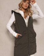 j.style Vestă Reversibilă cu Blană tip Miel și Cusături Matlasate cu Glugă Verde închis Lertitana