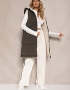j.style Vestă Reversibilă cu Blană tip Miel și Cusături Matlasate cu Glugă Verde închis Lertitana