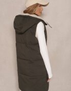 j.style Vestă Reversibilă cu Blană tip Miel și Cusături Matlasate cu Glugă Verde închis Lertitana