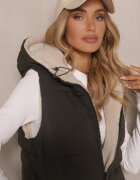 j.style Vestă Reversibilă cu Blană tip Miel și Cusături Matlasate cu Glugă Verde închis Lertitana