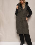 j.style Vestă Verde închis lungă matlasată și glugă decorată cu blană Avarilla