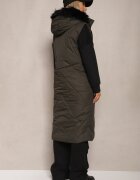 j.style Vestă Verde închis lungă matlasată și glugă decorată cu blană Avarilla