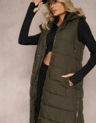 j.style Vestă Verde închis Matlasată model lung cu glugă Tawari