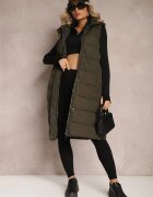 j.style Vestă Verde închis Matlasată model lung cu glugă Tawari