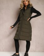 j.style Vestă Verde închis Matlasată model lung cu glugă Tawari