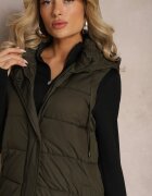 j.style Vestă Verde închis Matlasată model lung cu glugă Tawari