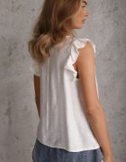 j&x Bluză de vară din viscoză cu broderie și volănașe imitând mâneci Idagoria Albă