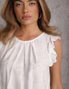 j&x Bluză de vară din viscoză cu broderie și volănașe imitând mâneci Idagoria Albă