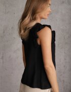 j&x Bluză de vară din viscoză cu broderie și volănașe imitând mâneci Idagoria Neagră