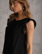 j&x Bluză de vară din viscoză cu broderie și volănașe imitând mâneci Idagoria Neagră